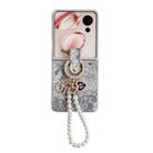 For Honor Magic V Flip Embroidery Style Full Coverage Phone Case with Ring Bead Chain(Grey) - 1