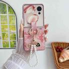 For Honor Magic V Flip Embroidery Style Full Coverage Phone Case with Ring Bead Chain(Pink) - 2