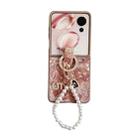 For Honor Magic V Flip Embroidery Style Full Coverage Phone Case with Ring Bead Chain(Orange) - 1