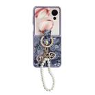 For Honor Magic V Flip Embroidery Style Full Coverage Phone Case with Ring Bead Chain(Blue) - 1