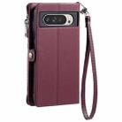 For Google Pixel 9 Pro XL Leather Stitching Multi-card Slot Zipper Phone Case(Wine Red) - 3