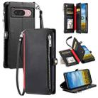 For Google Pixel 9 / 9 Pro Leather Stitching Multi-card Slot Zipper Phone Case(Black) - 1