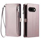 For Google Pixel 9a Leather Stitching Multi-card Slot Zipper Phone Case(Rose Gold) - 1