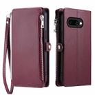 For Google Pixel 9a Leather Stitching Multi-card Slot Zipper Phone Case(Wine Red) - 1