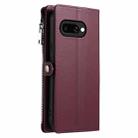 For Google Pixel 9a Leather Stitching Multi-card Slot Zipper Phone Case(Wine Red) - 3