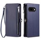 For Google Pixel 9a Leather Stitching Multi-card Slot Zipper Phone Case(Blue) - 1