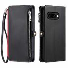 For Google Pixel 9a Leather Stitching Multi-card Slot Zipper Phone Case(Black) - 1