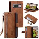 For Google Pixel 9 / 9 Pro Zipper Wallet Bag Horizontal Flip PU Phone Case with 9 Card Slots(Brown) - 1