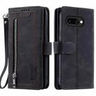 For Google Pixel 9a Zipper Wallet Bag Horizontal Flip PU Phone Case with 9 Card Slots(Black) - 1