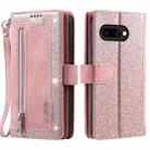 For Google Pixel 9a Zipper Wallet Bag Horizontal Flip PU Phone Case with 9 Card Slots(Rose Gold) - 1