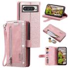 For Google Pixel 10 Pro XL Nine Card Zipper Bag Leather Phone Case with Lanyard(Rose Gold) - 1