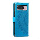 For Google Pixel 9 / 9 Pro Totem Flower Embossed Leather Phone Case with Lanyard(Blue) - 3