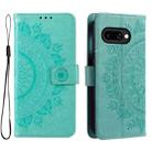 For Google Pixel 9a Totem Flower Embossed Leather Phone Case with Lanyard(Green) - 1