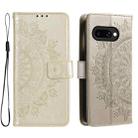 For Google Pixel 9a Totem Flower Embossed Leather Phone Case with Lanyard(Gold) - 1