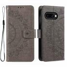 For Google Pixel 9a Totem Flower Embossed Leather Phone Case with Lanyard(Grey) - 1