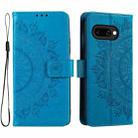 For Google Pixel 9a Totem Flower Embossed Leather Phone Case with Lanyard(Blue) - 1