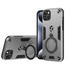 For iPhone 15 Plus Metal Ring 360 Degree Rotating Holder PC Hybrid TPU Phone Case(Silver Grey) - 1