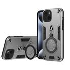 For iPhone 15 Metal Ring 360 Degree Rotating Holder PC Hybrid TPU Phone Case(Silver Grey) - 1