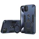For iPhone 11 Pro Max Metal Ring 360 Degree Rotating Holder PC Hybrid TPU Phone Case(Navy Blue) - 1