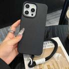 For iPhone 16 Pro Max Leather Texture TPU Full Coverage Phone Case with Lanyard(Black) - 1