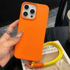 For iPhone 16 Pro Max Leather Texture TPU Full Coverage Phone Case with Lanyard(Orange) - 1