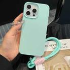 For iPhone 16 Pro Max Leather Texture TPU Full Coverage Phone Case with Lanyard(Green) - 1