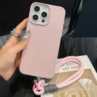 For iPhone 16 Pro Leather Texture TPU Full Coverage Phone Case with Lanyard(Pink) - 1