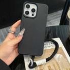 For iPhone 16 Pro Leather Texture TPU Full Coverage Phone Case with Lanyard(Black) - 1