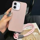 For iPhone 16 Plus Leather Texture TPU Full Coverage Phone Case with Lanyard(Pink) - 1