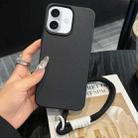 For iPhone 16 Plus Leather Texture TPU Full Coverage Phone Case with Lanyard(Black) - 1