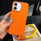 For iPhone 16 Plus Leather Texture TPU Full Coverage Phone Case with Lanyard(Orange) - 1