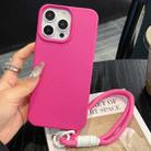 For iPhone 15 Pro Leather Texture TPU Full Coverage Phone Case with Lanyard(Rose Red) - 1