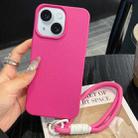 For iPhone 15 Plus Leather Texture TPU Full Coverage Phone Case with Lanyard(Rose Red) - 1