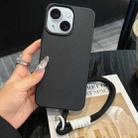 For iPhone 15 Plus Leather Texture TPU Full Coverage Phone Case with Lanyard(Black) - 1