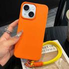 For iPhone 15 Plus Leather Texture TPU Full Coverage Phone Case with Lanyard(Orange) - 1