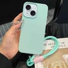 For iPhone 15 Plus Leather Texture TPU Full Coverage Phone Case with Lanyard(Green) - 1