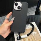 For iPhone 14 Plus Leather Texture TPU Full Coverage Phone Case with Lanyard(Black) - 1