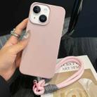 For iPhone 14 Leather Texture TPU Full Coverage Phone Case with Lanyard(Pink) - 1