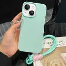 For iPhone 14 Leather Texture TPU Full Coverage Phone Case with Lanyard(Green) - 1