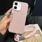 For iPhone 12 Leather Texture TPU Full Coverage Phone Case with Lanyard(Pink) - 1