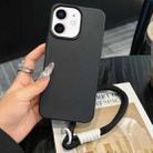 For iPhone 12 Leather Texture TPU Full Coverage Phone Case with Lanyard(Black) - 1