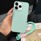 For iPhone 11 Pro Max Leather Texture TPU Full Coverage Phone Case with Lanyard(Green) - 1