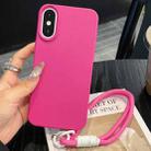 For iPhone X / XS Leather Texture TPU Full Coverage Phone Case with Lanyard(Rose Red) - 1