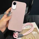 For iPhone XR Leather Texture TPU Full Coverage Phone Case with Lanyard(Pink) - 1