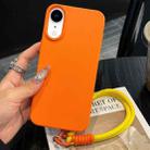 For iPhone XR Leather Texture TPU Full Coverage Phone Case with Lanyard(Orange) - 1