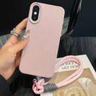 For iPhone XS Max Leather Texture TPU Full Coverage Phone Case with Lanyard(Pink) - 1