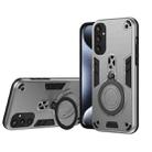 For Samsung Galaxy S25 5G Metal Ring 360 Degree Rotating Holder PC Hybrid TPU Phone Case(Silver Grey) - 1