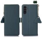 For Samsung Galaxy A56 5G Side-Magnetic TJ Genuine Leather RFID Phone Case(Green) - 1