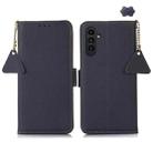 For Samsung Galaxy M35 Side-Magnetic TJ Genuine Leather RFID Phone Case(Blue) - 1