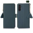 For Samsung Galaxy M35 Side-Magnetic TJ Genuine Leather RFID Phone Case(Green) - 1